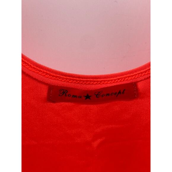 ROMA CONCEPT Women's Neon Orange Crewneck Short Sleeve Cheeky Bodysuit SZ L - Picture 8 of 11